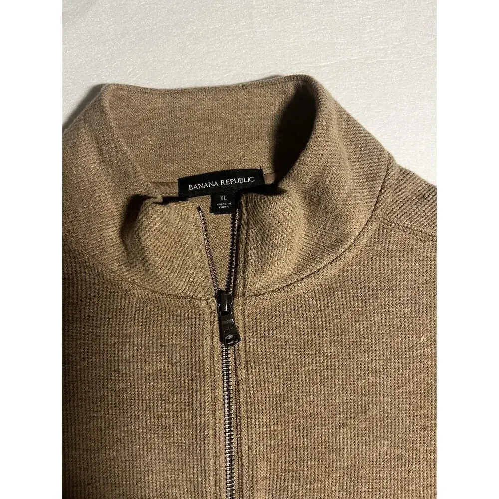 Banana Republic Men’s XL Quarter Zip Pullover Sweater Tan Waffle Knit Mock Neck